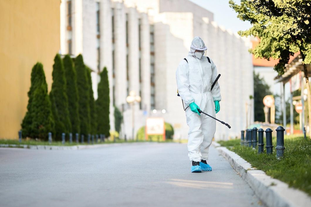 man-protective-suit-disinfecting